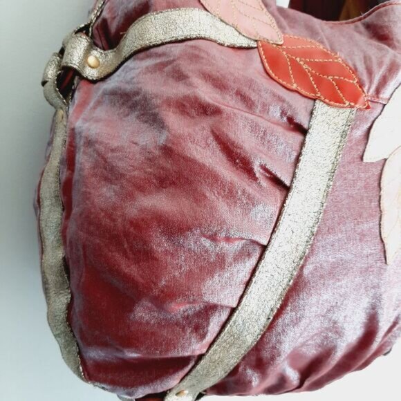 LOOP Boho Crossbody Hobo Leaf Applique Purse Shoulder Bag Mauve - Picture 8 of 15